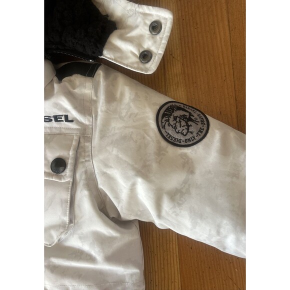 Diesel Boys Jacket Lt Gray Camo Puffer Parka w/Fur Trim Sz 4 Warm Cargo Pockets - Picture 5 of 12